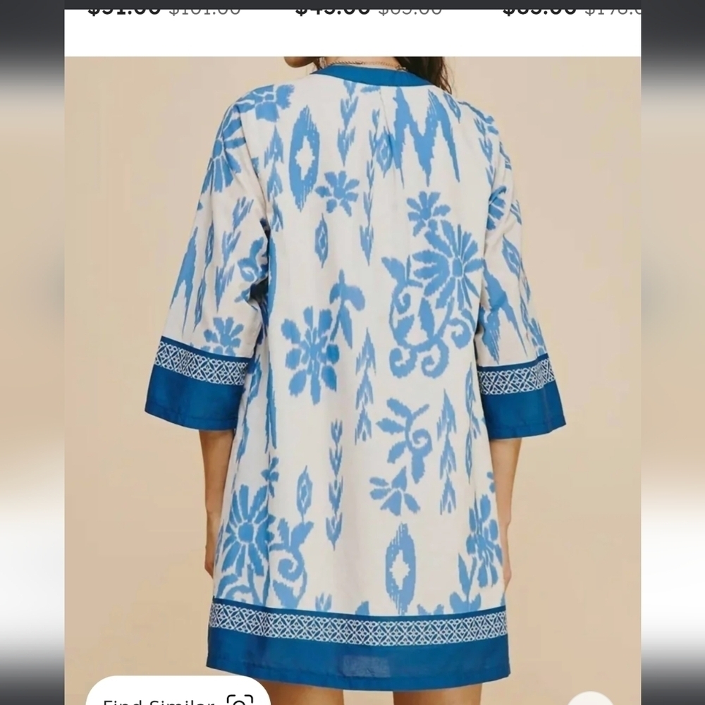 Pinch, Navy Ikat,Blue and White Patterned Tunic Dress, Size S - Picture 2 of 5